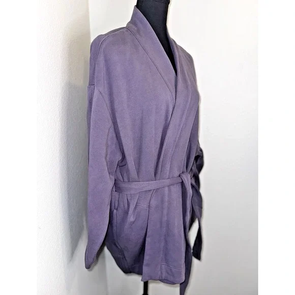 Athleta Short Robe Belted Cardigan Wrap‎ Purple Size L/XL NWOT - Picture 3 of 8